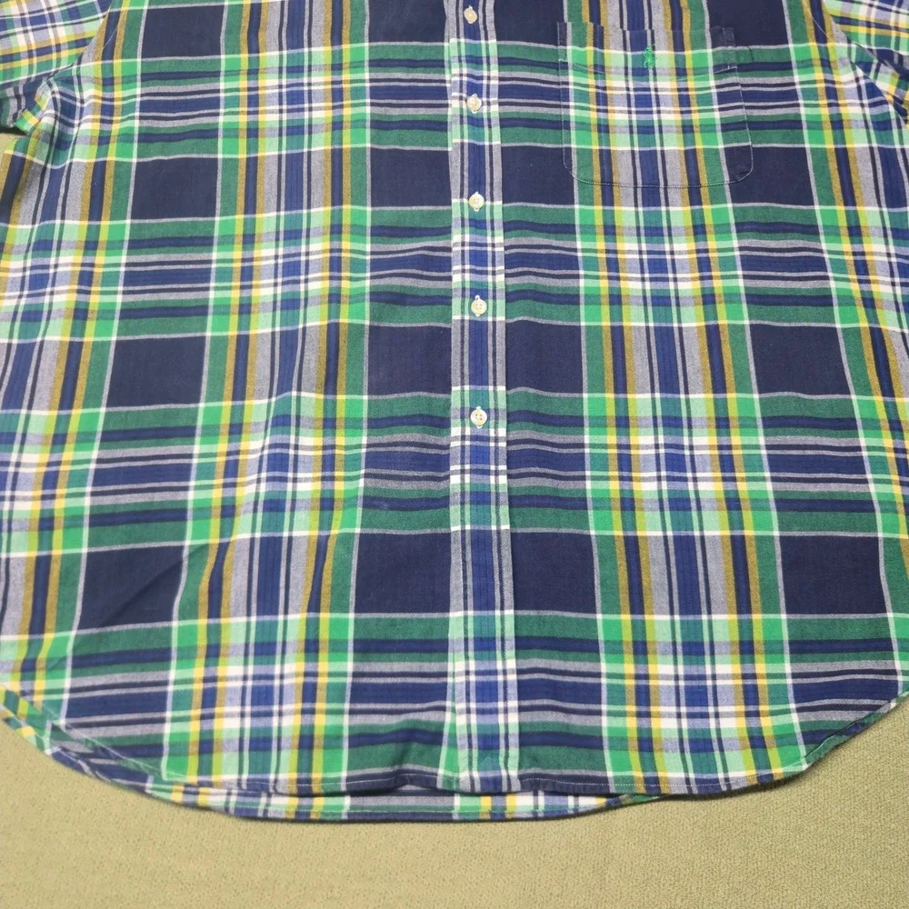 Polo Ralph Lauren Mens Short Sleeve Plaid Button Down Shirt Navy Green Yellow M